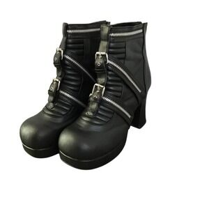 Demonia Gothika-50 Black‎ Platform Ankle Boots Buckle Zipper Punk Goth Womens 10